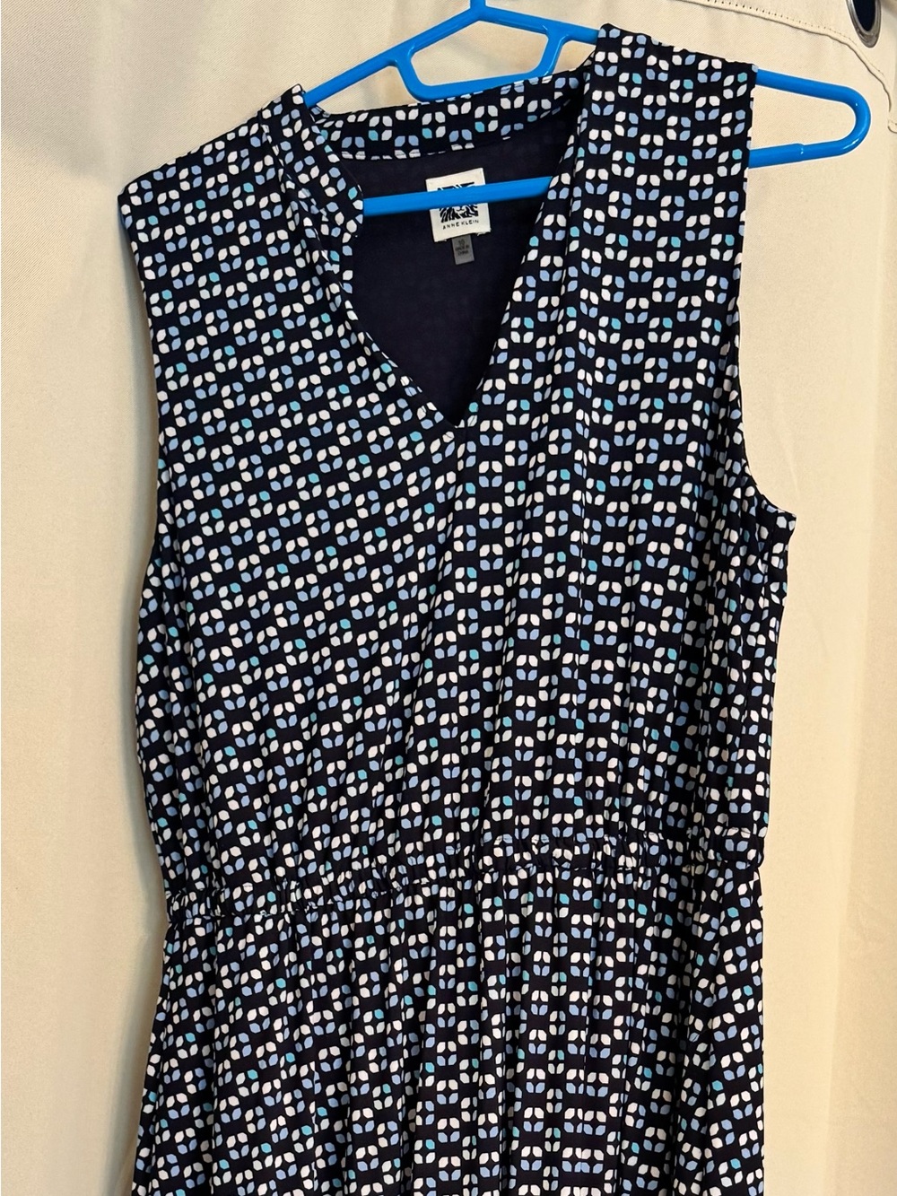 Anne Klein Navy Maxi Dress with White and Light Blue Geo Print